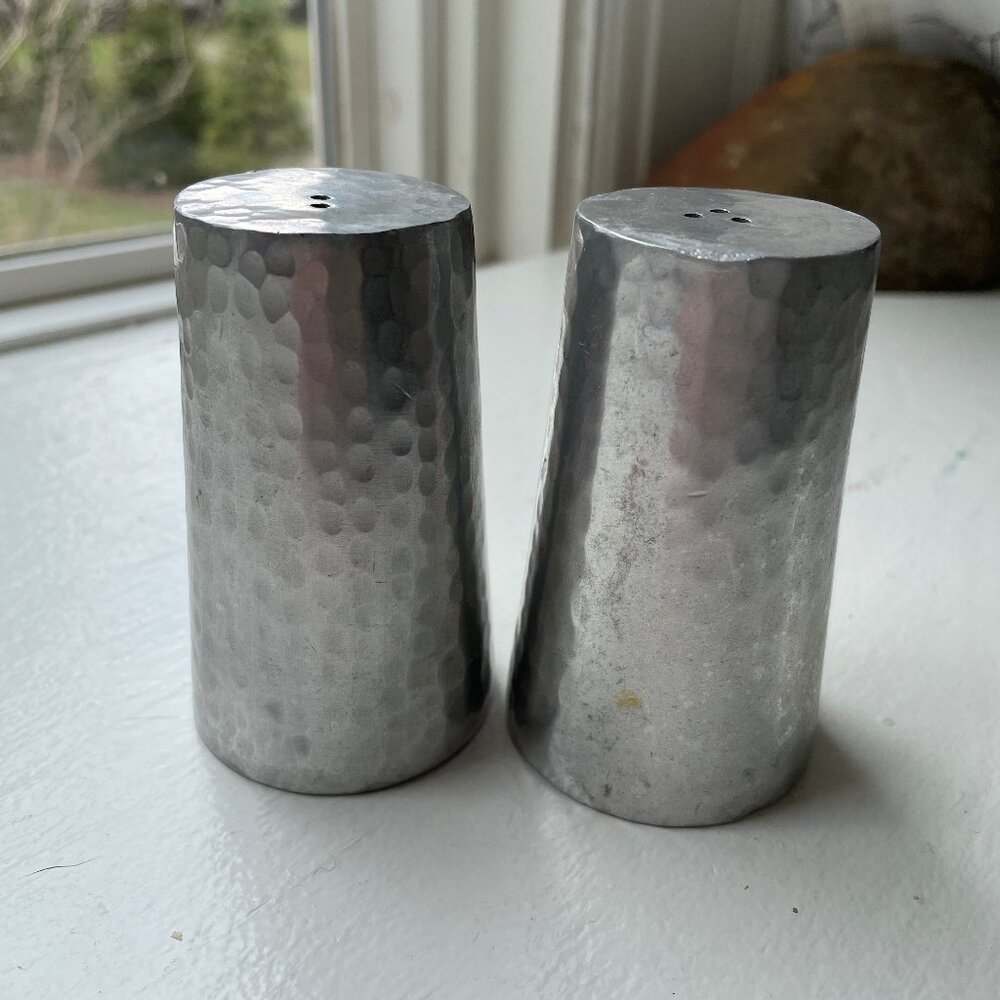 Vintage Polished Hammered Pewter Salt & Pepper Shakers